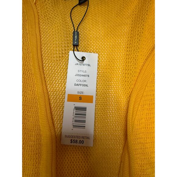 Joseph A. Daffodil Yellow Cardigan Medium | Open Knit Lightweight Layering - Picture 7 of 9